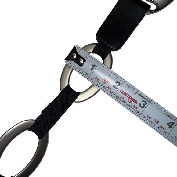 Vintage Suzi Roher Women's Medium Black Metal O-Ring Belt Leather & Elastic 36 - Picture 6 of 7